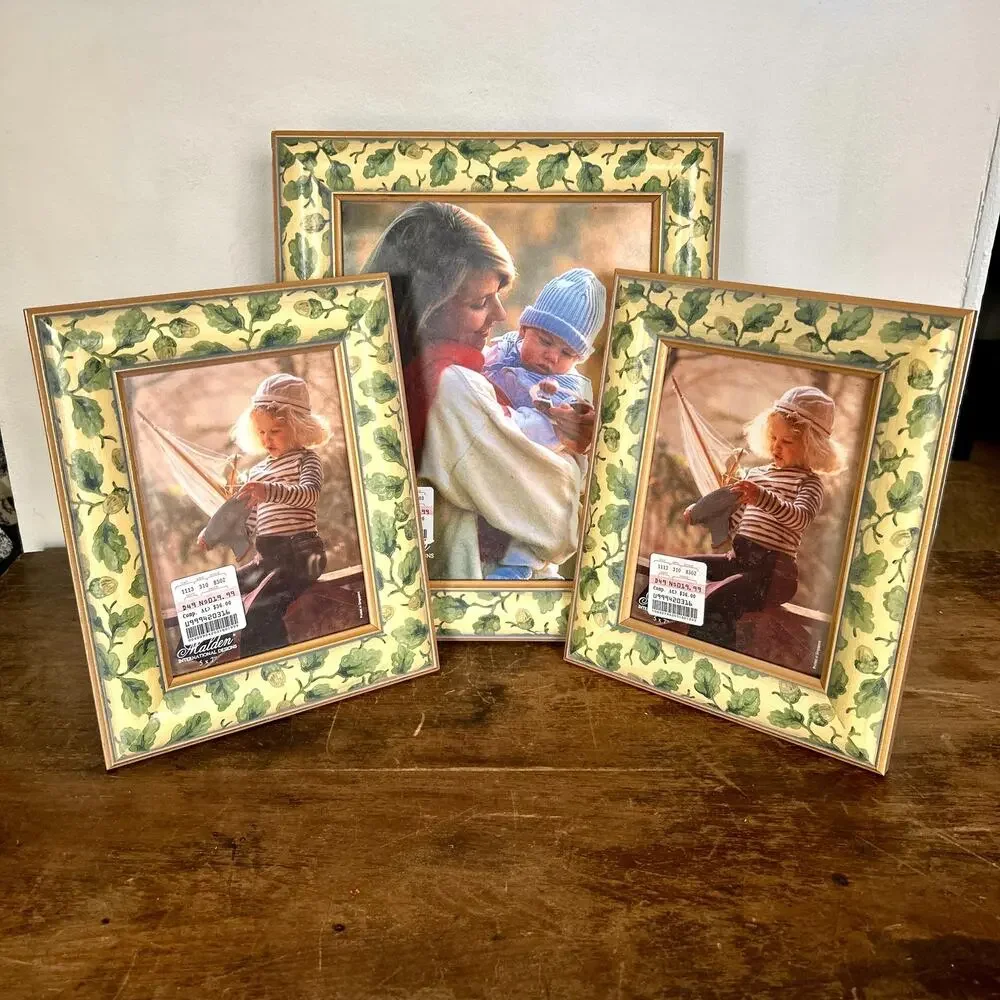Vintage Botanical Picture Frame Set Green Yellow Vine Wall Art Gallery